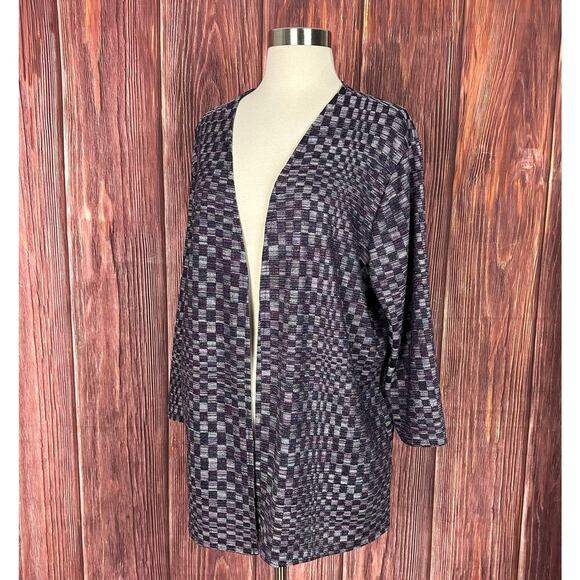 Easywear by Chicos Open Cardigan Size 3 (XL) Checkered Print Purple - Picture 2 of 7